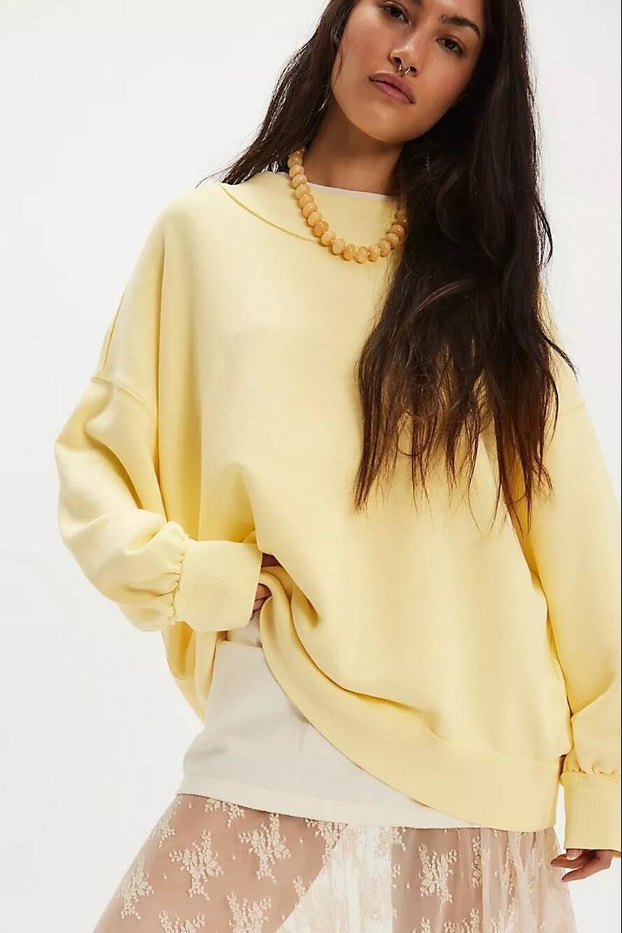 Free People We The Free Palm Springs Yellow Cotton Pullover Sweatshirt Large